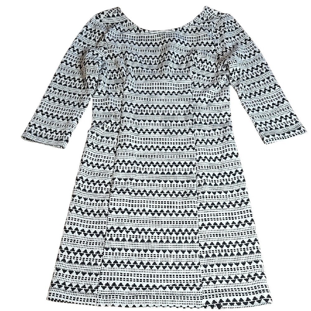 Jack Sweater Dress Winter Casual Geometric Pattern Midi Black White Small